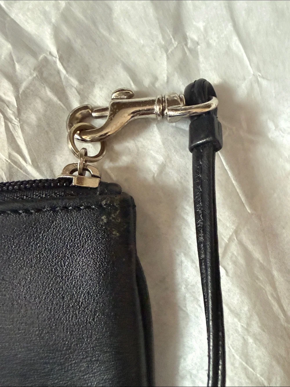 Vintage Coach Black Leather Wristlet with Detachable Strap